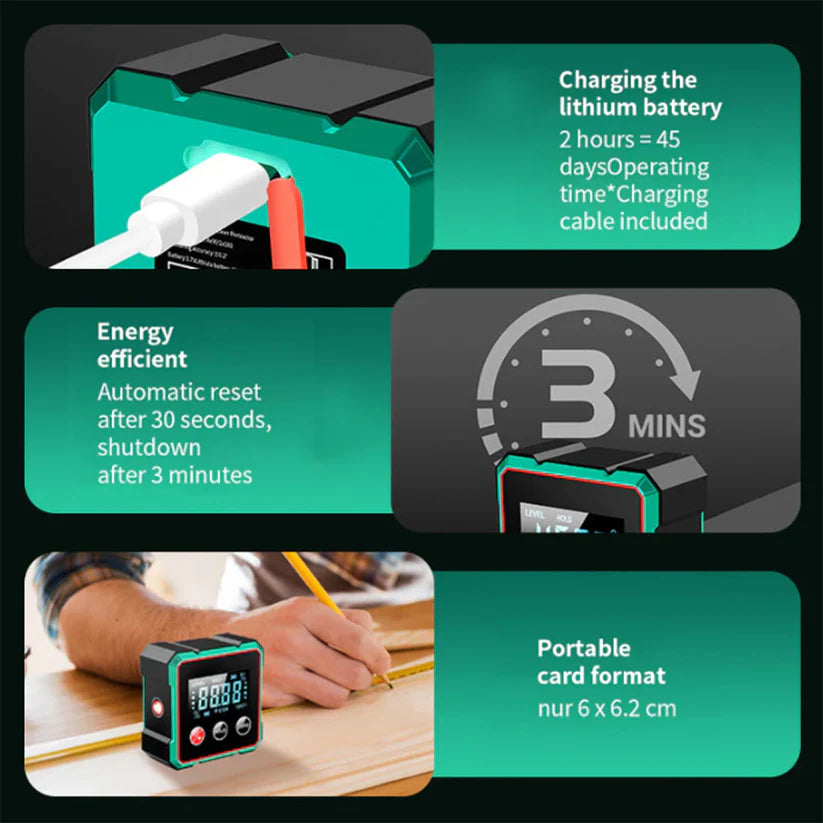 ToolMatrix™ 4-Side Magnetic Digital Angle Gauge with Laser